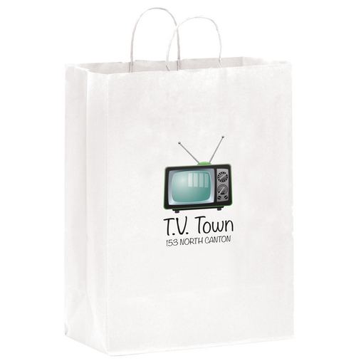 Custom Printed White Kraft Paper Shopper Tote Bag w/Full Color (13"x7"x17") - Color Evolution - 1W13717-CE